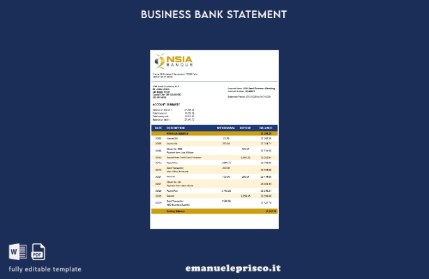 stile verificato Modello di estratto conto aziendale NSIA Banque in formato Word